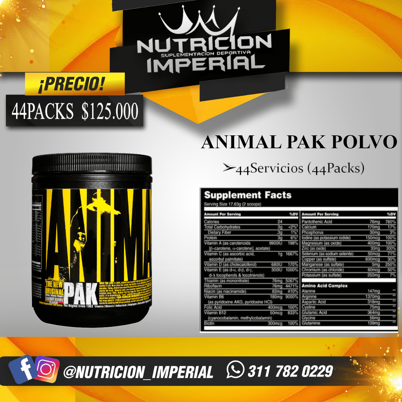 ANIMAL PAK (POLVO) | Nutricion Imperial 2023